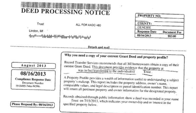 A Deed Processing Notice