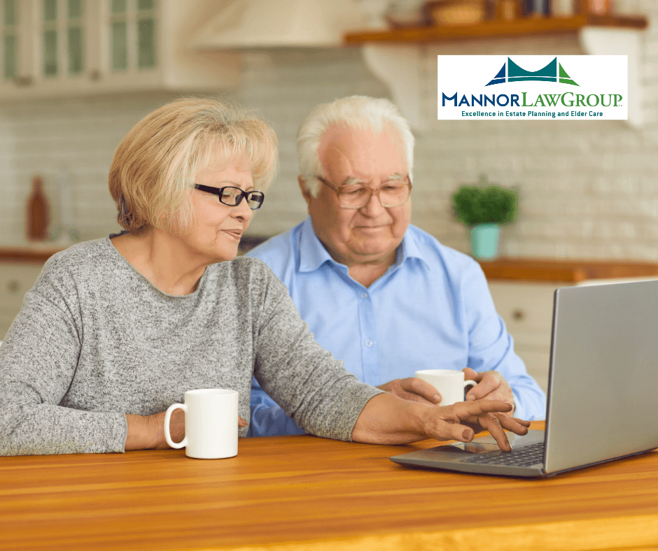 retired couple researching elder law firms